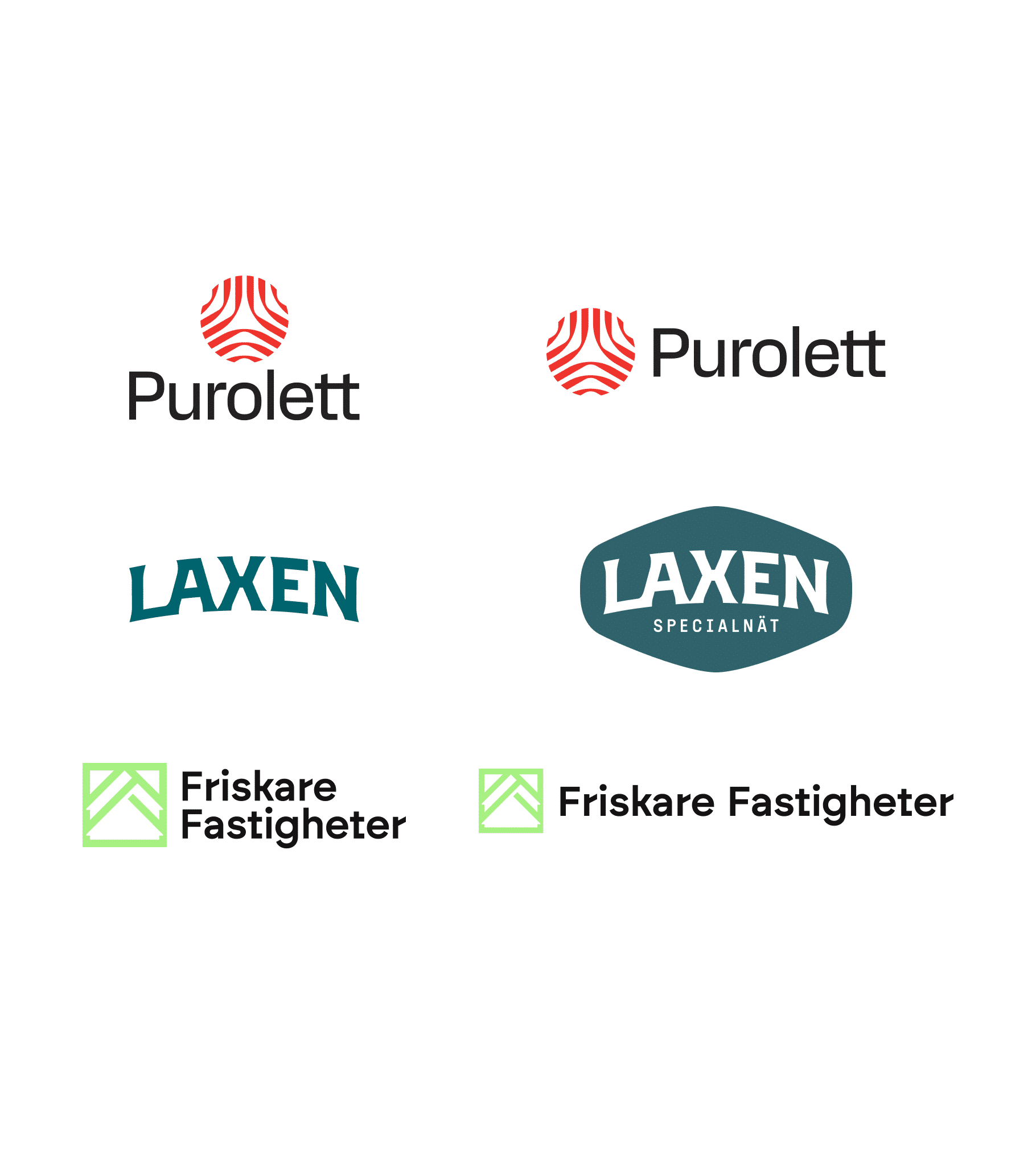 Exempel på företags logotyper som Inspot i Uppsala har tagit fram för optimal funktion på olika digitala plattformar.